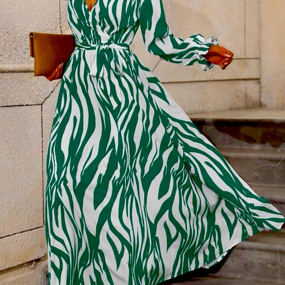 Green & White Maxi dress